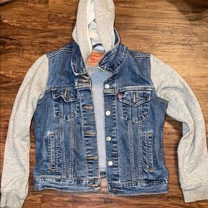 Levi's Blue Denim Jacket with Gray Hoodie